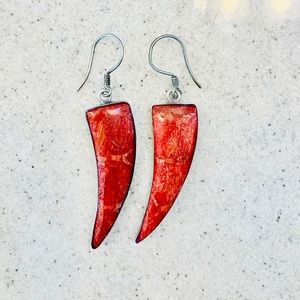 Coral and Silver dangling earrings